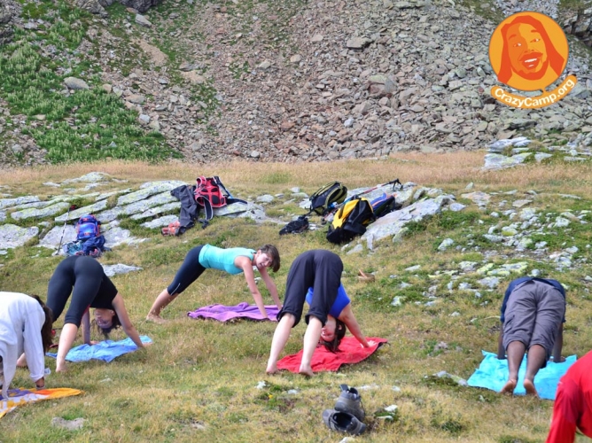 A yoga session at 2.500m altitude during a Crazy Mountain Balance Camp