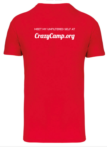 Text: "Meet my unfiltered self at CrazyCamp.org"